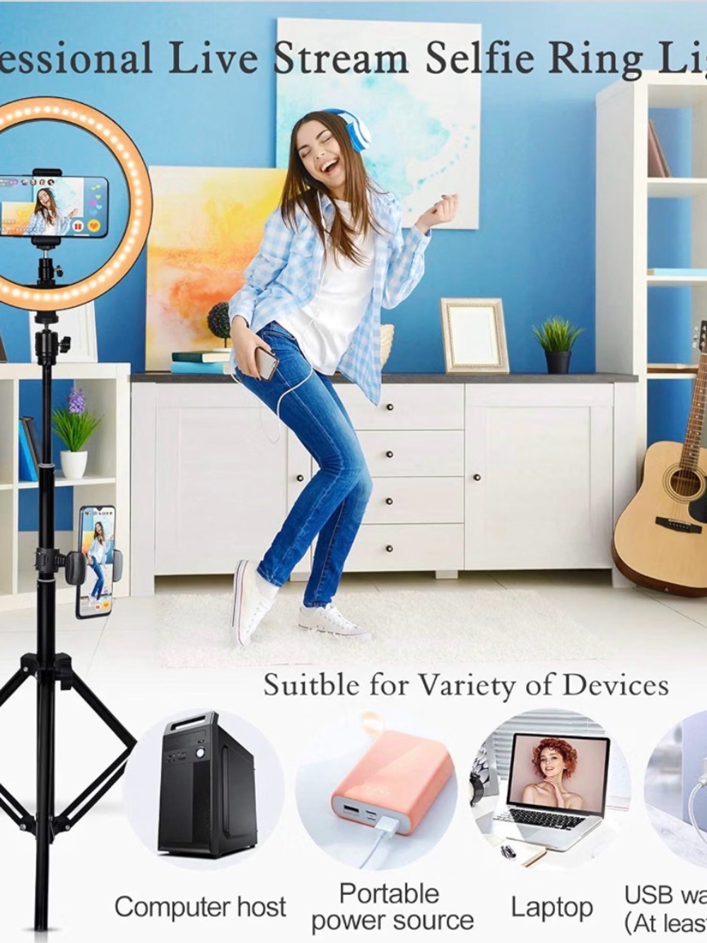 Selfie Ring Light with Adjustable Tripod Stand